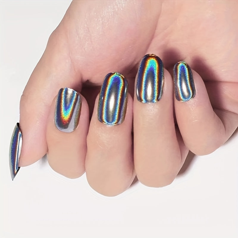 1 Box Holographic Chrome Nail Glitter, Rainbow Unicorn Mirror Effect Pigment, Multifunctional Nail Art DIY Decor with Sponge Applicator, Hypoallergenic Square Shaped Flakes for Arts